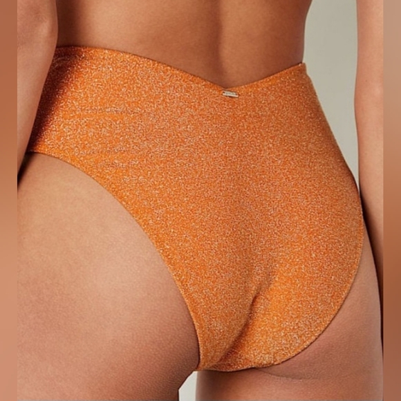 M L 🤎SALE VS PINK Swim Shimmer High Waist Cheeky Bikini Bottom Orange - Picture 1 of 4